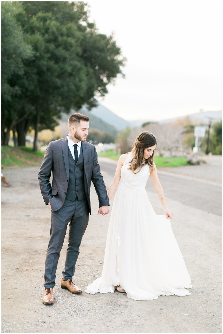 bride and groom, groom in gray tux