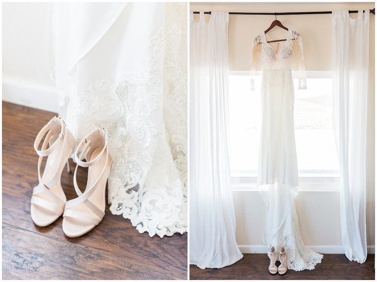 wedding dress hanging from a window in a white room photographed by jody Atkinson