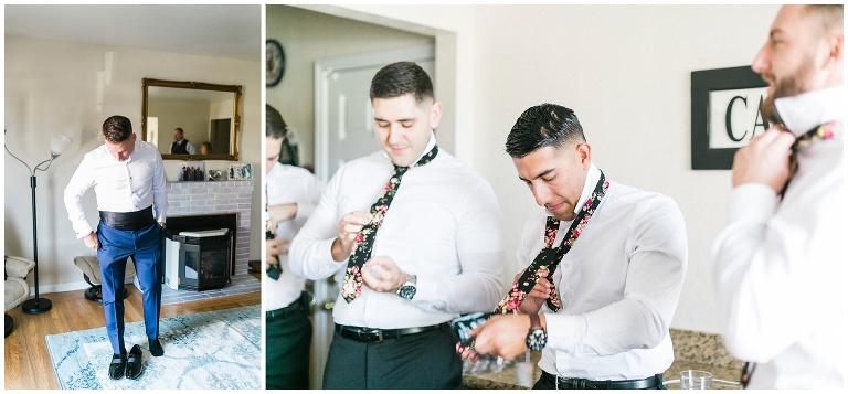 groomsmen getting ready for a wedding and putting on ties, jody Atkinson photography